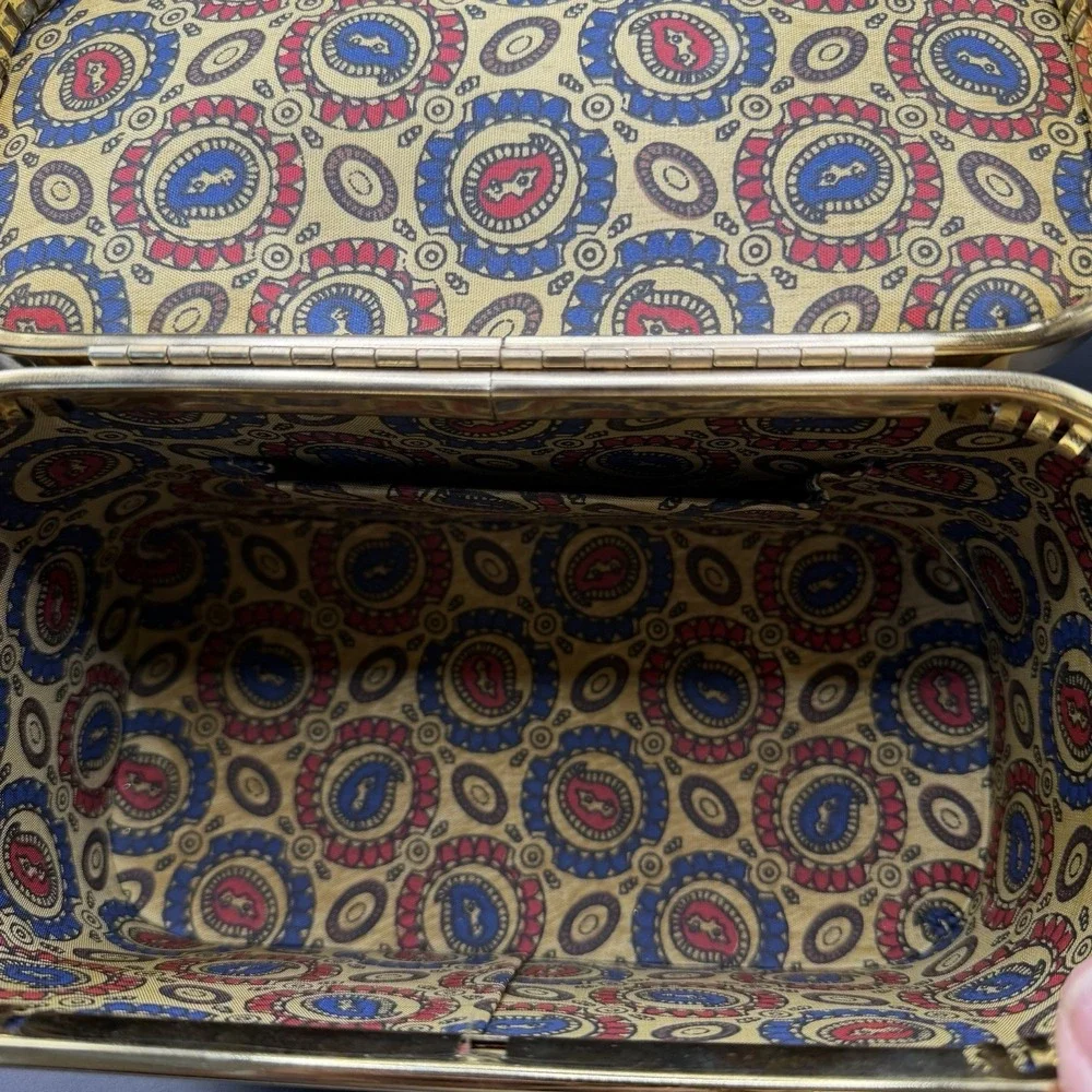 Vintage 1950's Camel Colored Florida Box Purse w/ Amber Lucite Handle MCM